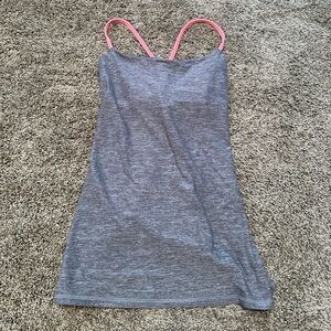 Lululemon, size 6, women’s tank top, light support, gray w/ orange accent